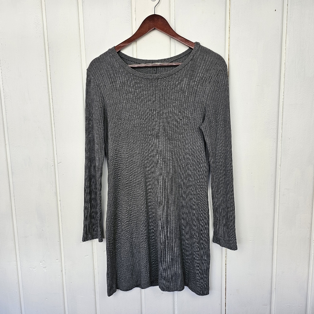 Reformation Jeans Gray Ribbed Long sleeve Boatneck Mini Dress sz M